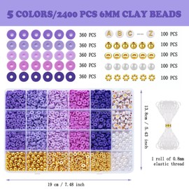 Ocumurit 2400 Pcs Clay Beads Bracelet Making Kit, Friendship Bracelet Kit 6mm Polymer Clay Beads for Jewelry Making Crafts Kit with Letter Beads for Teen Girls & Adults
