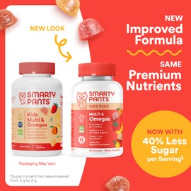 SmartyPants Kids Multivitamin Gummies - Improved Formula: Omega 3 (DHA/EPA), Vitamins D3, C, B12, B6, Vitamin A, K & Zinc, Gluten Free, Three Fruit Flavors, 60 Count (30 Day Supply)