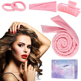 Locken Ohne Hitze,Rutschfest DIY Hair band Set in, Lockenwickler Über Nacht für Langes Haar (Rosa 1 set, Für Lange & Kurze Haare)