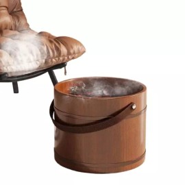 Seosacheonsan 습식마사지 나무족욕통 마사지샵 25cm 원목 찜질 족탕기 족욕통 가죽 핸들 [N. 다음은 원목색상 높이 30c] Wet Massage Wooden Foot Bath Massage Shop 25cm Solid Wood Heating Foot Bath with Leather Handle [N. Next is the Solid Wood Color Height 30cm]