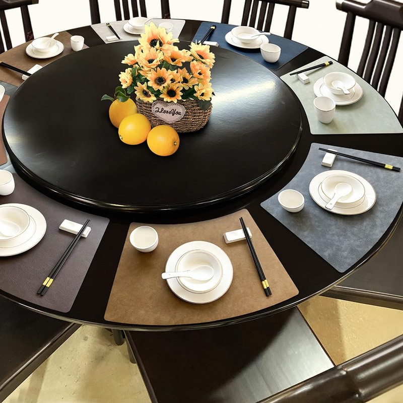 Leather Round Table Washable Placemats, Dark Coffee Thick Faux Leather