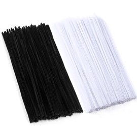 Black White Pipe Cleaners, 200 Pieces Chenille Stems Craft, 12 inch Long Fluffy Pipe Cleaners for Creative DIY Art Craft Projects, Home Decoration Supplies (6 mm x 30 cm, 2 Colors: Black+White)