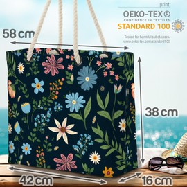 VOID Floral Pattern Black Retro Vintage Beach Bag Shopper 58 x 38 x 16 cm 23L XXL Shopping Bag Travel Bag Beach Bag, multicoloured