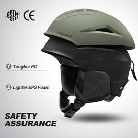 Odoland Ski Helmet with Ski Goggles, Shockproof, Windproof Snowboard Helmet and Goggles Set for Men Women and Youth, Olive Green, M