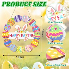 Wooden Easter Decoration Door Wreath for Front Door Sign Wall Signs Rabbit Spring Decoration, Hollow Bunny Sign Flower Egg Welcome Hanging for Home Wall Decor Party Outdoor indoor Supply Happy Easter