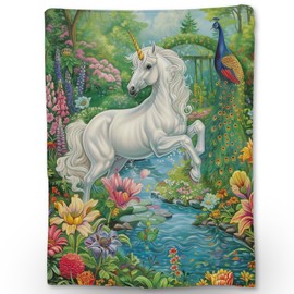 Ti Caldi Unicorn Beautiful Garden Blanket - Soft Cozy Lightweight Flannel Throw Blanket for Couch, Bed, Travel, Outdoor Use, Decor | Warm Fuzzy Blankets for Adults Kids Women Girls 50×60 in