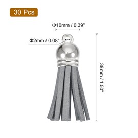sourcing map 30Pcs 1.5 Inch Leather Tassels Keychain Charm with Silver Cap for Pendant Bracelet Jewelry Making DIY Craft Decoration, Grey