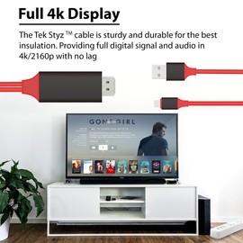 Works by Tek Styz PRO USB-C HDMI Compatible with Your Sony WH-1000XM5 at 4k with Power Port, 6ft Cable at Full 2160p@60Hz, 6Ft/2M Cable [RED/Thunderbolt 3 Compatible]