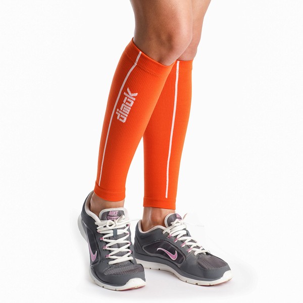 dimok Calf Compression Sleeves Leg Compression Socks - Reduces Shin Splint Muscle Pain Cramps Fatigue - Provides Fast Recovery Better Circulation (Orange, S/M)