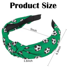 KIUEZIR 3 Packs Wide Top Knotted Headbands, Black/White/Green Fabric Twisted Hair Hoops with Football Print Design, Sporty Hairbands for Soccer Fans/Cheerleaders, Football Matches/Daily Hairstyles