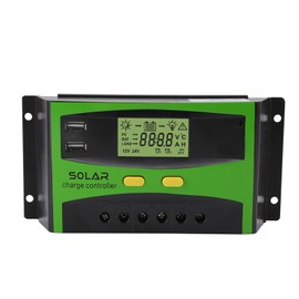 12V/24V PWM Solar Controller Dual USB Double Button Operation Solar Charge Controller with LCD Display for Home Garden 30A 360W（12V)720W（24V）