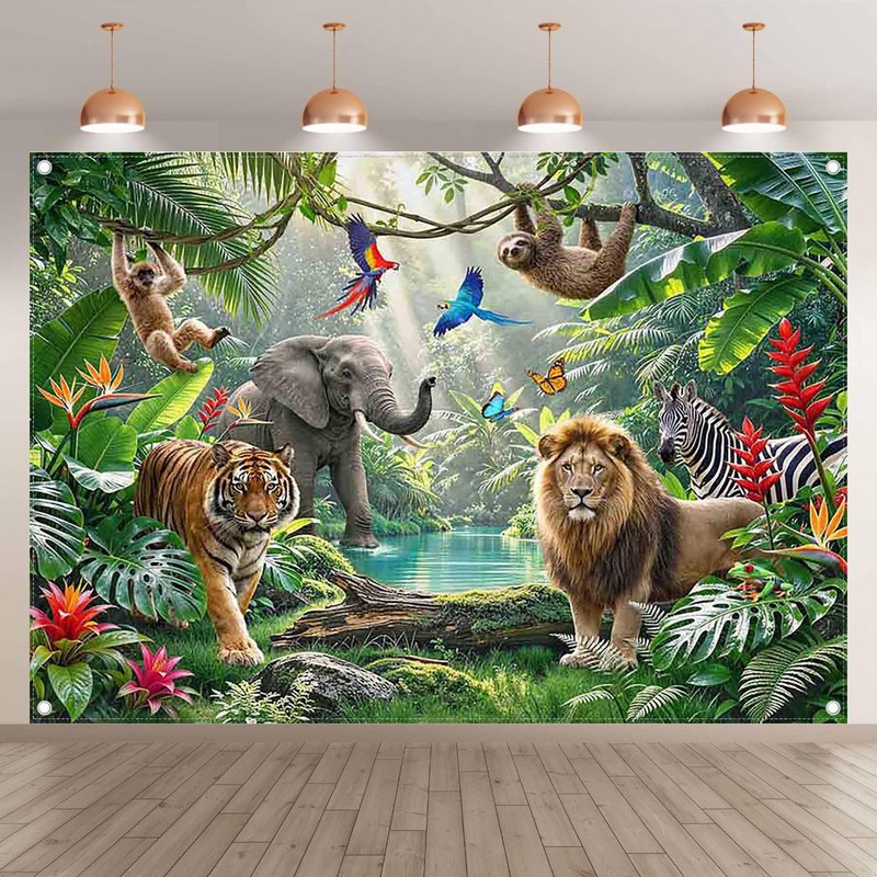 YCUCUEI 7x5ft Fabric Rainforest Themed Jungle Safari Photography Backdrop