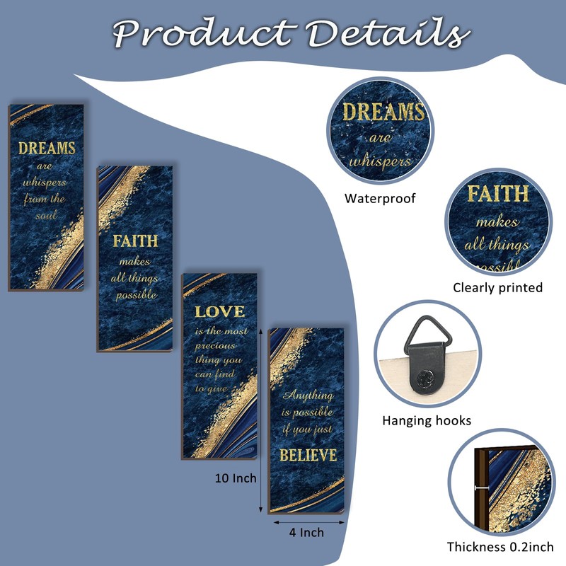 ONIZHITY 4 Pcs Blue and Gold Bathroom Decor Navy Blue