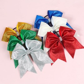2 Pcs Large Glitter Cheer Hair Bows Cheerleader Hair Ties Sparkly Sequin Ponytail Holder Cheerleading Hair Scrunchies Sports Hair Accessories Blue