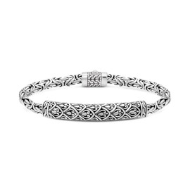 DEVATA Sterling Silver 925 Bali Dragon Skin with Byzantine Oval Chain Bracelet BYK3195ASS (Dragon Skin Size S/7.0")