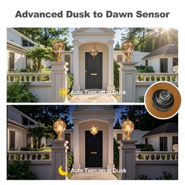 Dusk to Dawn Globe Outdoor Lamp Post Lights for Lawn Garden Yard Driveway, Brass Sphere Outside Post Light, Pier Mount Post Pillar Lighting Fixtures, Soccer Ball Exterior Pole Post Light(1 Pack)