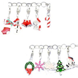 Sexy Sparkles Five Random Christmas Clip-On Charms with Lobster Clasp – European Charm Jewelry Compatible, Great for Key Chains, Zippers, Bracelets, and Holiday Gifts