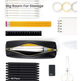 Pencil Case, Crayon,Leather Pen Pouch,Small Pencil Case Adult, Crayon Aesthetic for Women (Black)