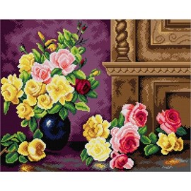 Wizardi Needlepoint Canvas for halfstitch Without Yarn After Olaf Hermansen - Still Life with Roses 2861M Orchidea