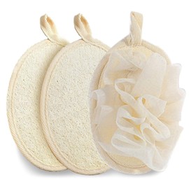 Lumbor37 Esponja Natural de Lufa, Esponja para Baño, Exfoliantes Naturales Puras, Guante de Baño de Lufa con Bola de Baño Floral, Limpieza Profunda...