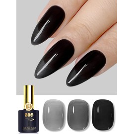 YTD Likomey Nude Gel Nail Polish,15ml Translucent Neutral Jelly Sheer UV Nail Gel-Black