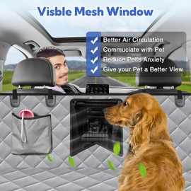 Kytely Dog Car Seat Cover for Back Seat, Waterproof Dog Car Hammock with Mesh Window, Anti-Scratch Nonslip Durable Soft Pet Dog Seat Cover for Cars Trucks and SUV Gray