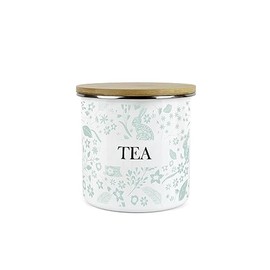 Purely Home Wild Rabbits Tea Canister - Green Metal Enamel Medium Sized Kitchen Food Storage Container