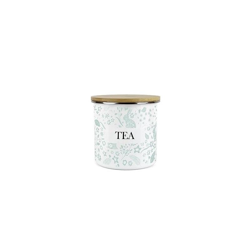 Purely Home Wild Rabbits Tea Canister - Green Metal Enamel