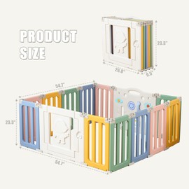 IFLETH Baby Play Pen, 14 Panels Extra Large Baby Playpen, Foldable Astronauts Play Pens for Babies and Toddlers, Adjustable Baby Play Yard, Portable Baby Fence, Baby Gate Playpen - Colorful