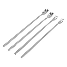 4Pcs 304 Stainless Steel Coffee Spoon Long Handle Coffee Spoon and Fork with Square Head Durable Easy Cleaning for Cafe and BarSilver