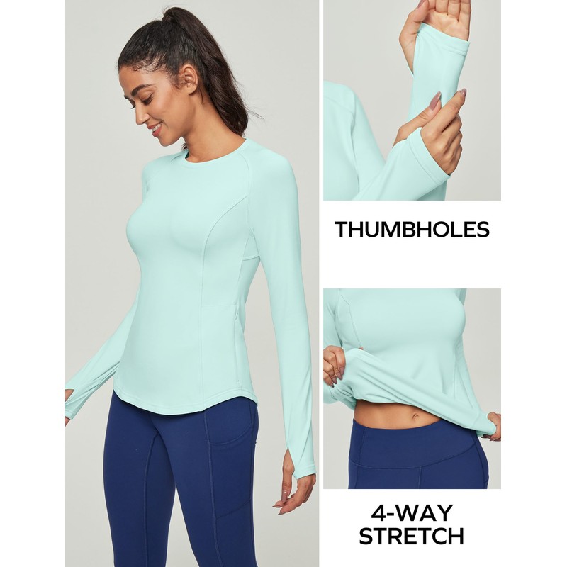 Ewedoos Thermal Shirts for Women Zipper Pocket Fleece Lined Long