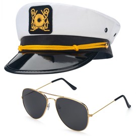 ERDOGLY Captain Hat for Men Women, Sailor Hat Navy Cap with Sunglasses, Marine Admiral Hat Boat Yacht Rock Costumes Accessory Party Favors