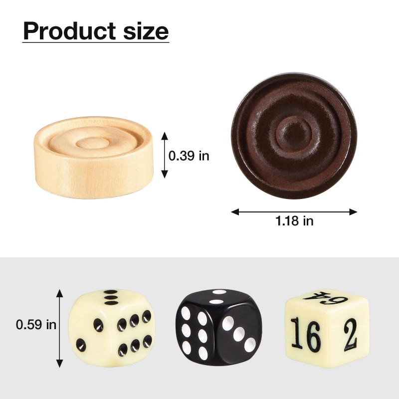 Bivomon Classic Wooden Checkers Stackable Pieces, Backgammon Pieces, Set of