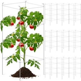 Tanlade Metal Square Tomato Cages for Garden 46 x 18 Inches Heavy Duty Tomato Support Stakes Silver Cage Garden Trellis Plant Cages for Outdoor Plants Vegetables Flowers Fruits(10 Pack)