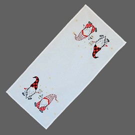 Table Runner Table Cushion Cover Christmas Wool White Embroidered with Two Gnome Men in Red (40 x 140 cm)