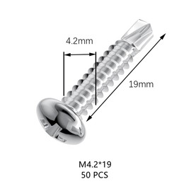 50 PCS Stainless Steel Round Head Drilling Self Tapping Screws for Metal (M4.2 * 19mm)
