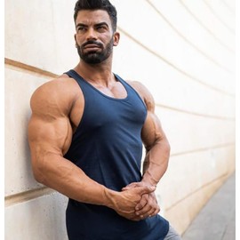 FLLSGT Men's Sleeveless Exercising Shirts Bodybuilding Tank Top Athletic Basketball Tops Muscle Tee (Navy Blue Large)