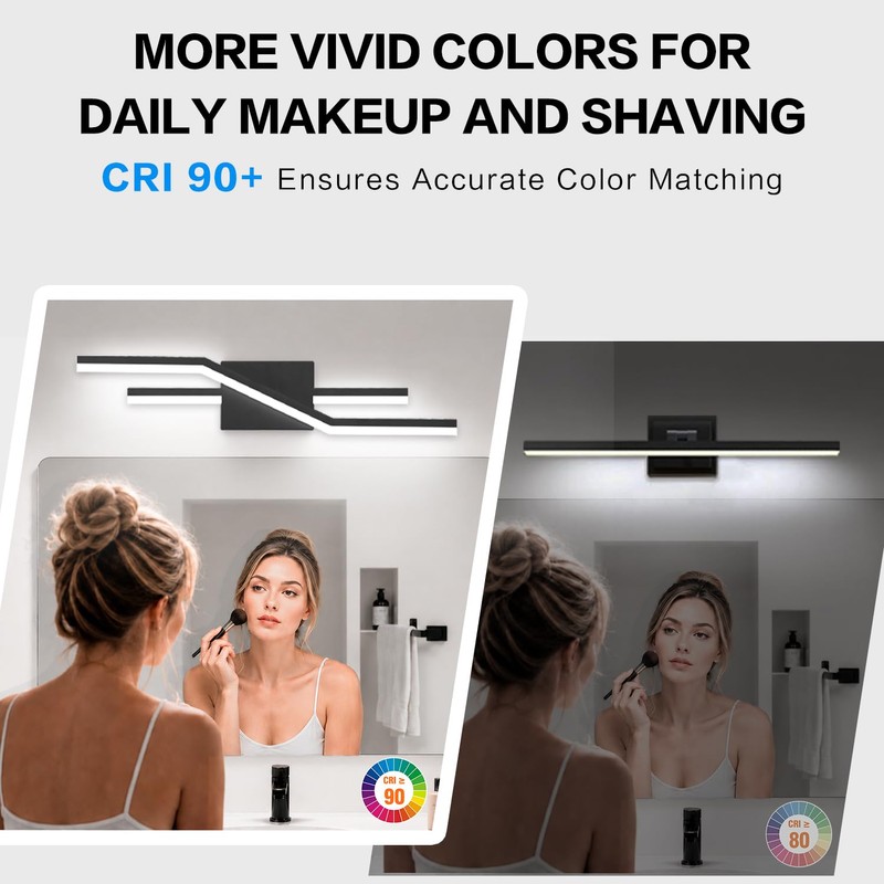 SOLFART Bathroom Light Fixtures Matte Black Dimmable LED Bathroom Vanity