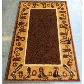 CHAMPION RUGS Lodge Cabin Country Western Theme Cowboy Boots Area Rug (2 Feet X 3 Feet 2 Inch Mat)
