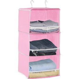 Simple Houseware 3 Shelves Hanging Closet Organizer with Front Stopper, Pink