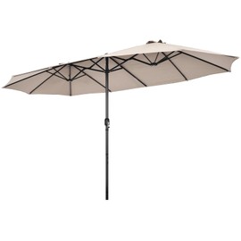 Tangkula 15Ft Double-Sided Patio Umbrella, Outdoor Extra Large Umbrella W/Hand-Crank System & Air Vents, Market Twin Umbrella W/ 12-Rib Sturdy Metal Frame for Poolside, Garden Backyard (Beige)