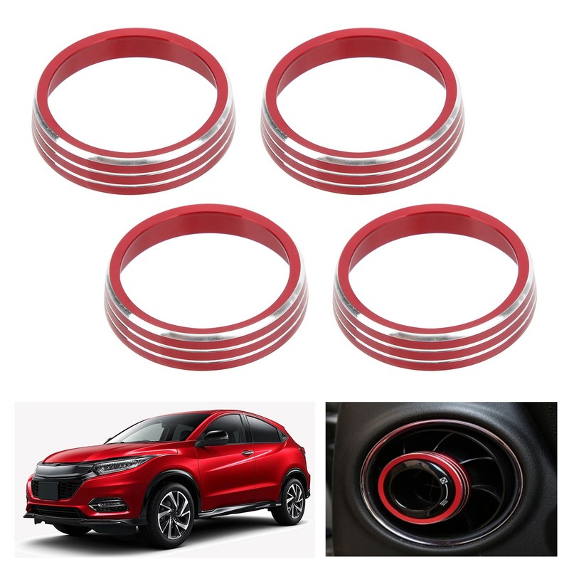 4pcs A/C Air Vent Knob Trims Rings Red Aluminum Alloy