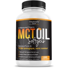 Intentionally Bare Organic MCT Oil Capsules - Keto, Paleo, Low Carb – 70% C8-30% C10 – Great for Travel - 100% MCT Oil – Unflavored – 1000mg per capsule - 200 Capsules