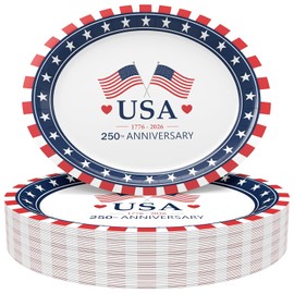 Tbsone 50-Count 250th Anniversary Disposable Paper Plates: Large Oval Heavy-Duty for 4th of July Party Supplies and Patriotic Red, White and Blue Table Decorations 1776-2026, 10.2 x 12.6 Inch