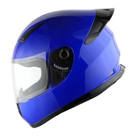 1Storm Motorcycle Youth Kids Street Dirt Bike ATV BMX MX Go Cart Karting Full Face Helmet with LED Tail Light: LED-B15 Glossy Blue