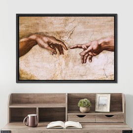 SIGNWIN Framed Framed Canvas Wall Art Hands of God, Creation of Adam by Michelanglo Graffiti & Street Art Famous People Pop Art Modern Multicolor for Living Room, Bedroom, Office - 24"x36" Black