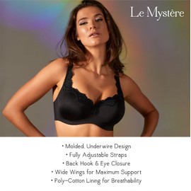 Le Mystere Womens Lace Tisha Full Coverage Fit T-Shirt Bra - Black, 34F