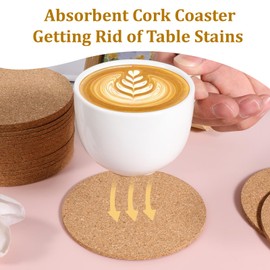 HJZHII Pack of 20 Cork Coasters, Round, 10 cm Round Non-Slip and Insulated Coasters, Wooden Cork Coasters for Table, Desk, Office, Kitchen, Bar, Drinks, Furniture Protection