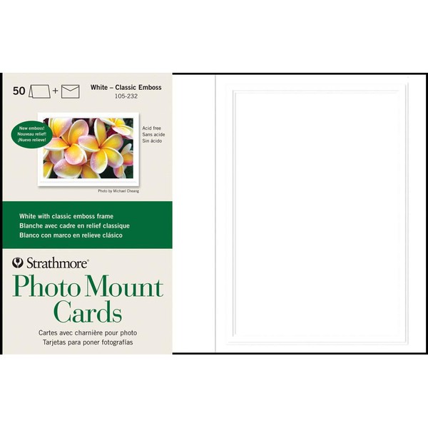 Strathmore 105-232 Photo Mount Cards, White, Classic Embossed Border, 50 Cards & Envelopes