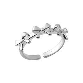 Dtja Cute Bow 925 Sterling Silver Adjustable Ring for Women Lovely Bowknot Holiday Statement Open Wrap Finger Rings Comfort Fit Fashion Promise Wedding Valentine Jewelry Gift